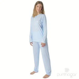 Pijama mujer largo 70061 - Diseño con lunas y estrellas en azul claro