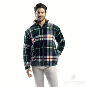 Bata hombre de coralina para casa de Difusión de Lencería y Corsetería LIN 2902C, cuello alto y cremallera, color único, 100% poliéster.
