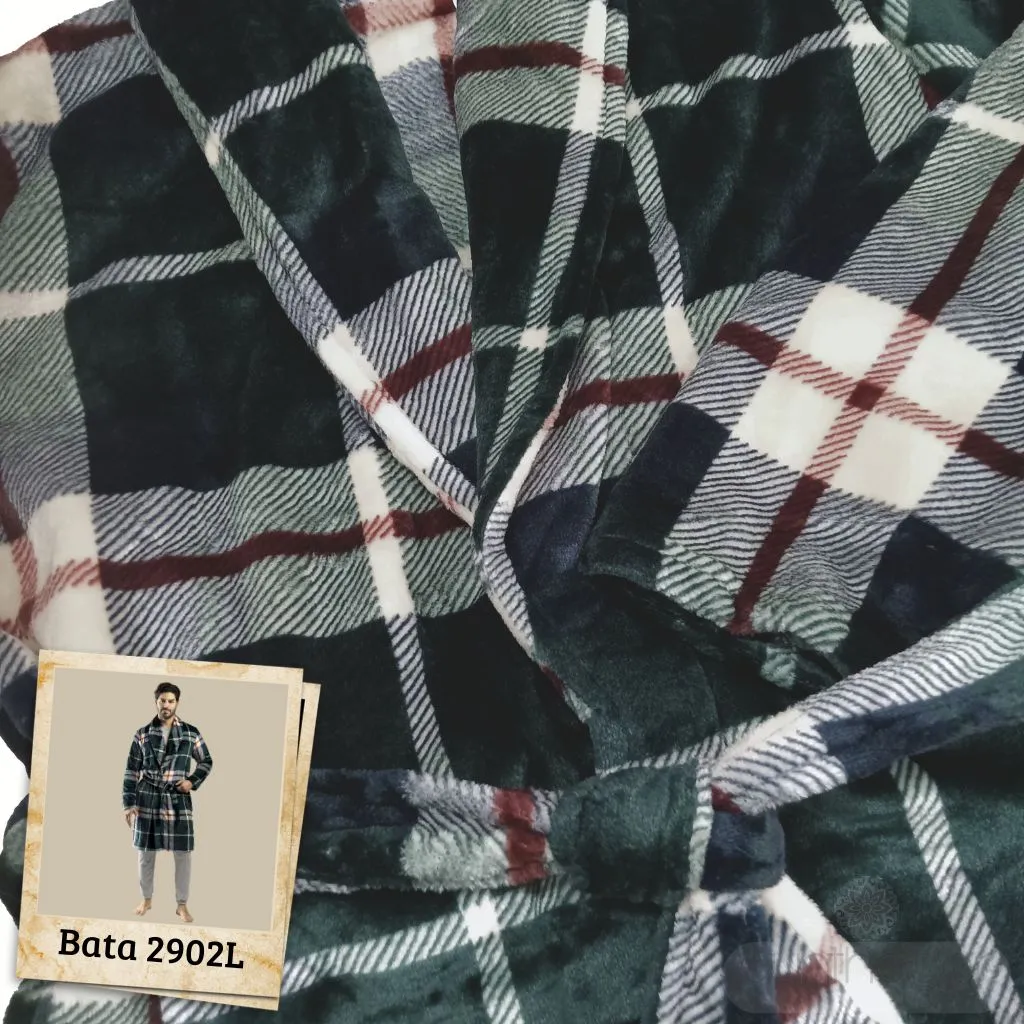 Detalle de bata de casa para hombre LIN 2902L en tejido coralina