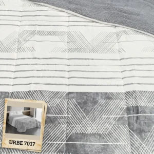 Detalle tejido borreguito sherpa gris del edredón Trovador URBE 7017 con diseño geométrico