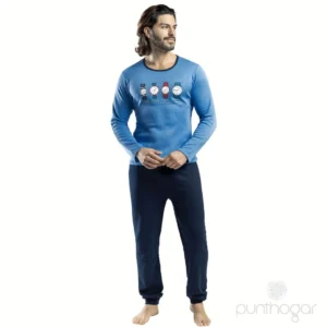 Pijama hombre invierno LIN 6529 azul en punto interlock perchado