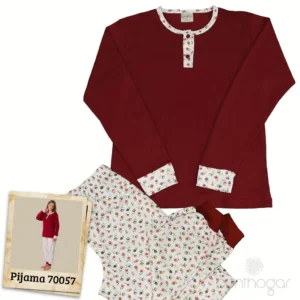Pijama mujer invierno modelo 70057 color amapola burdeos con estampado floral
