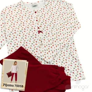 Plano principal del pijama mujer invierno LENISS 70059 chaqueta estampada y pantalón burdeos