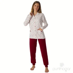 Pijama mujer invierno abierto con botones LENISS 70059 algodón perchado