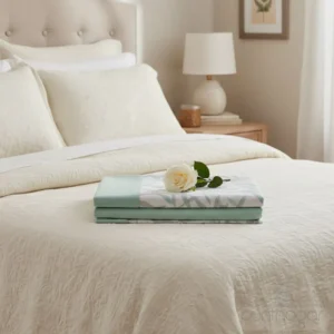 Juego de sábanas FABIO en verde menta con estampado de hojas – 50% algodón + 50% poliéster – Casa Campo