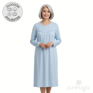 Camisón mujer clásico LIN 6472 azul claro en interlock perchado para invierno.