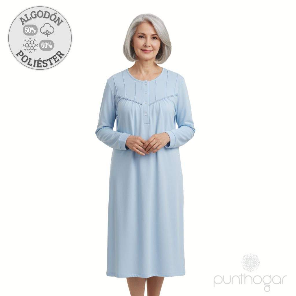 Camisón mujer clásico LIN 6472 azul claro en interlock perchado para invierno.
