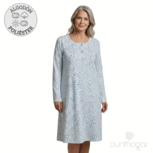 Camisón mujer clásico de invierno 6573 - Mezcla 50% algodón y 50% poliéster, suave y transpirable | Diseño clásico con botones frontales