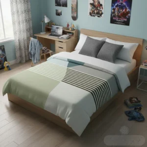 Habitación juvenil con manta cama terciopelo Manterol VIP 587. Terciopelo suave y grosor 570 gr/m² para invierno.
