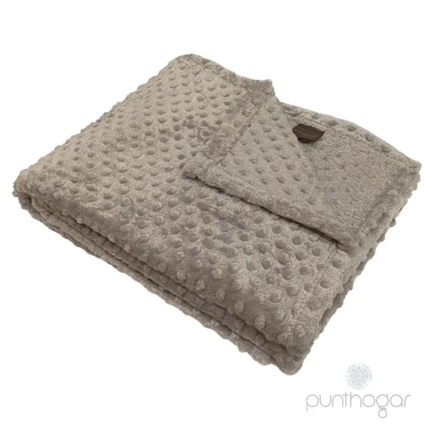 Manta sofa plaid PERLA, color visón con relieve burbujas
