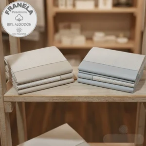 Juego de sábanas de franela premium modelo Orly con 80% algodón en colores lino y azul plomo