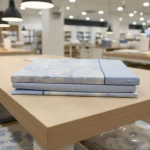 Pila de sábanas ABECÉ ALINA 21703 color celeste/azul, con estampado floral y de lunares. Son un juego de 3 sábanas de 48% algodón y 52% poliéster, disponibles para cama de 90, 105, 135 y 150 cm.