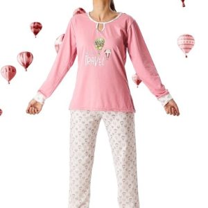 Pijama mujer largo 8038 marca Leniss | 100% Algodón Estampado Globos