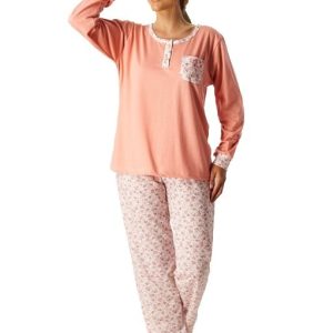 Pijama mujer largo 8098 marca Leniss | 100% Algodón Flores azul